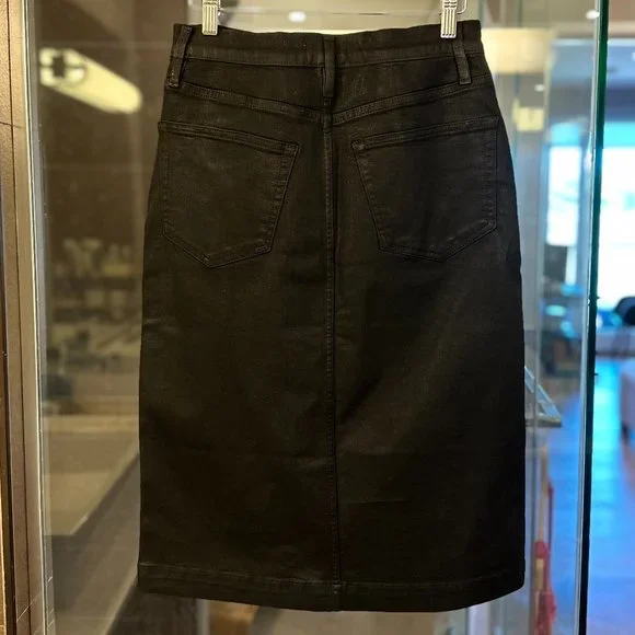 FRAME Split-Hem Coated Midi Skirt (Noir Coated Black)